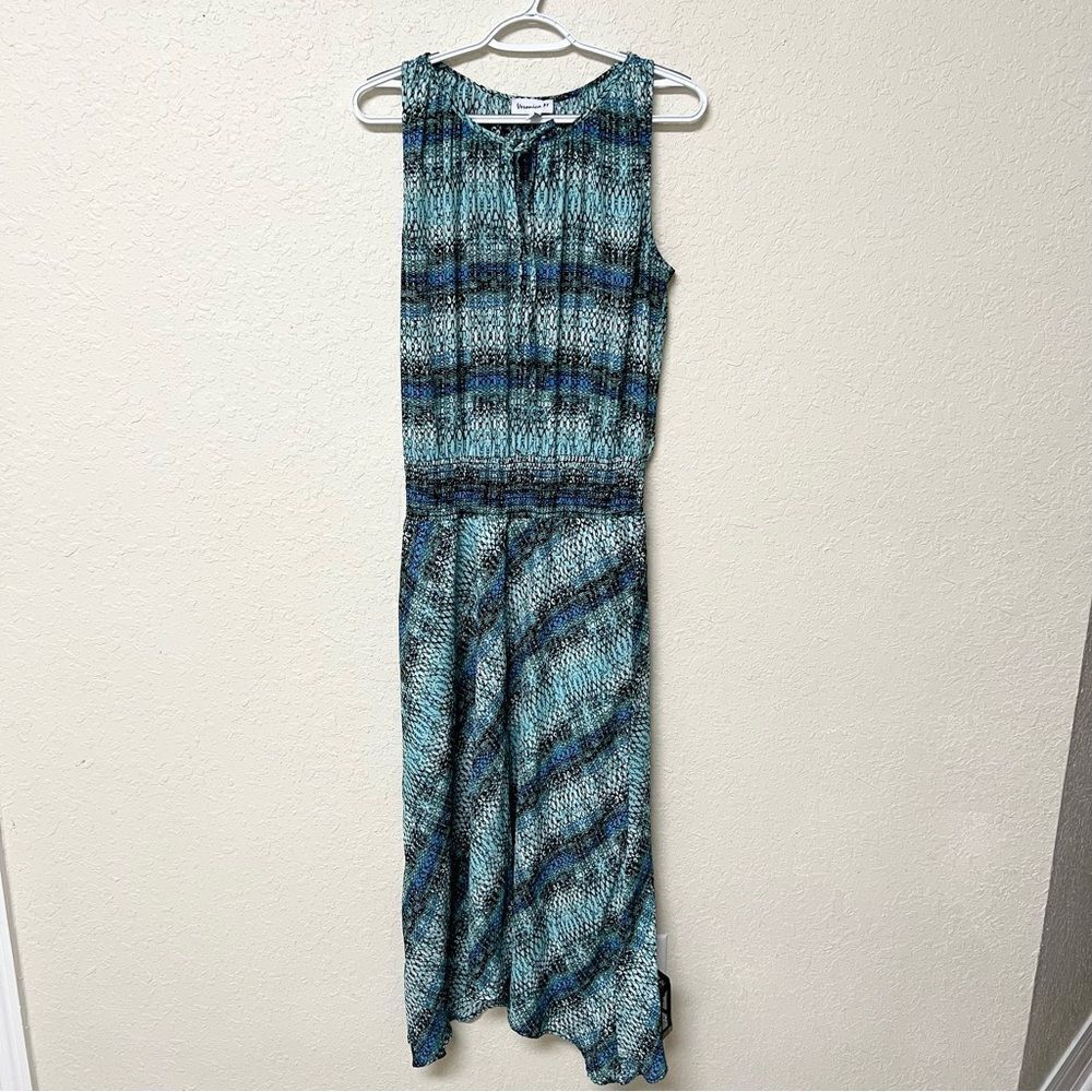Veronica M Sleeveless Blue Print Maxi Dress Womens Size L Polyester Lined